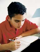  student wearing red uniform shirt